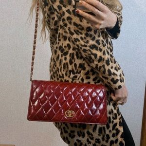 Vintage genuine eel skin red purse with chain made in Korea